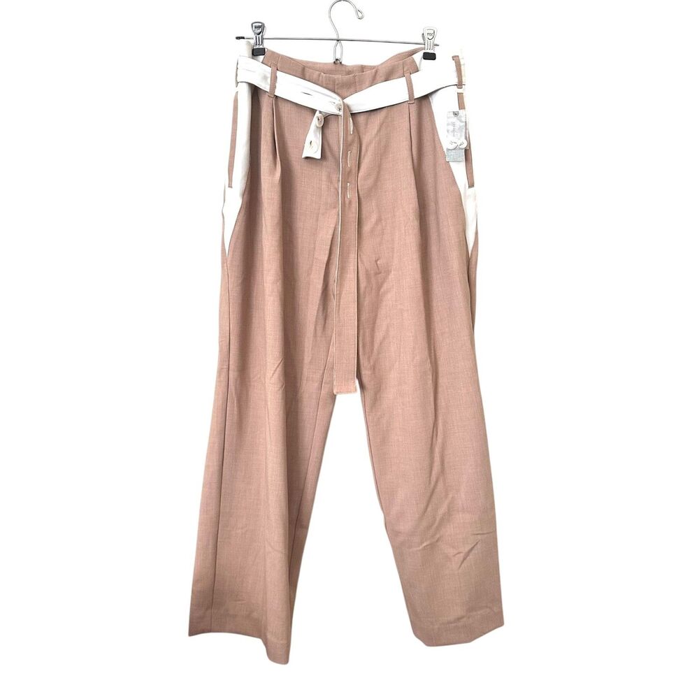 ANTHROPOLOGIE Maeve Tapered High-Rise Belt Trousers Tan 8P NEW NWT - Picture 2 of 6
